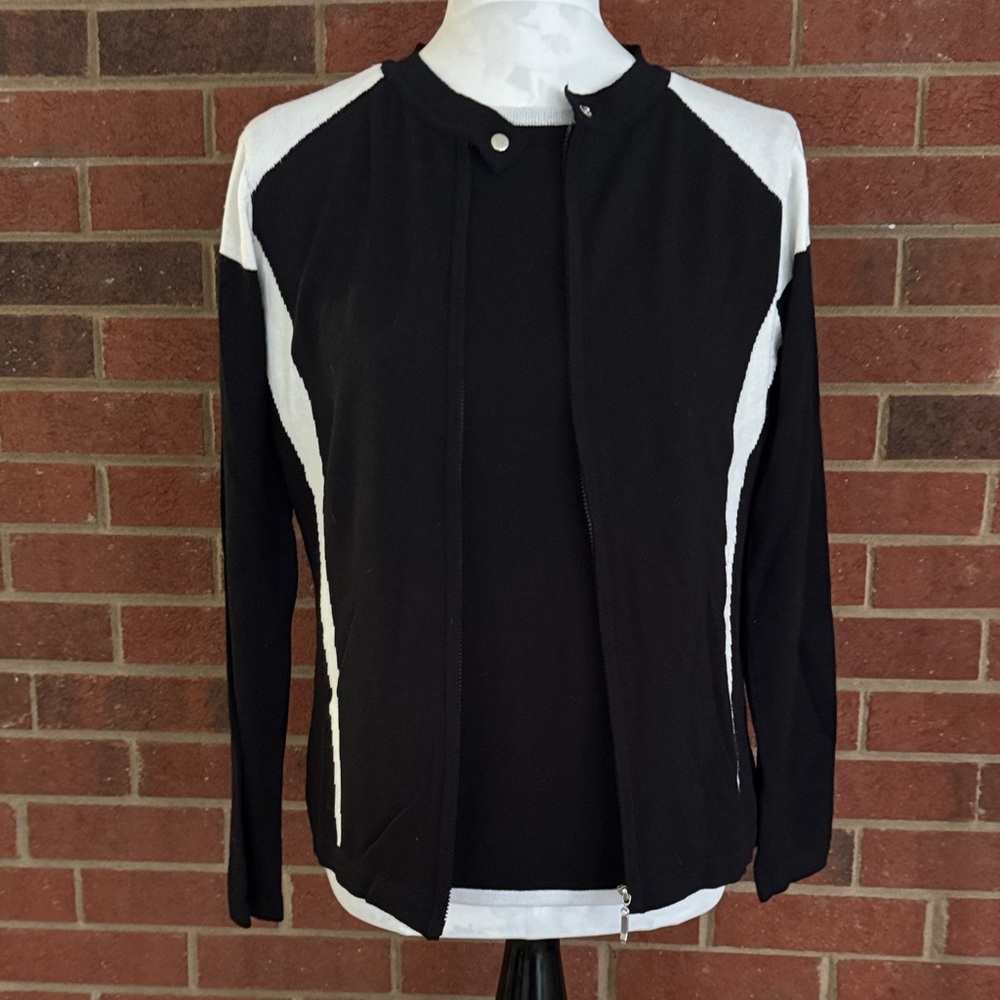 JENNY Black & White Zip-Up Cardigan & Short Sleeve Matching Top